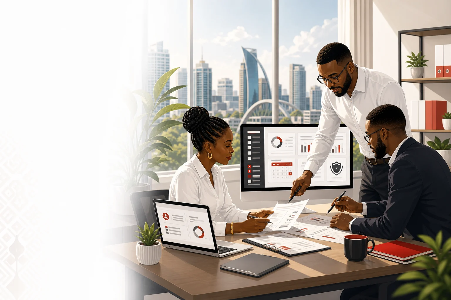 Ghana payroll professionals reviewing payroll operations in a modern office